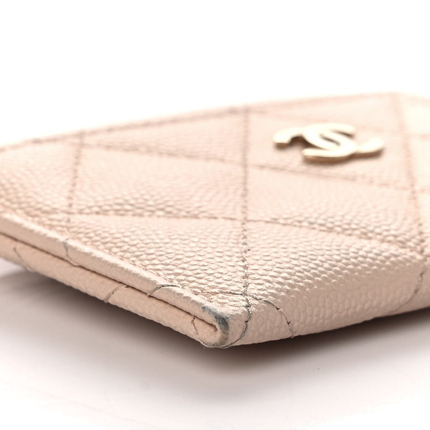 Caviar Quilted Card Holder Light Beige