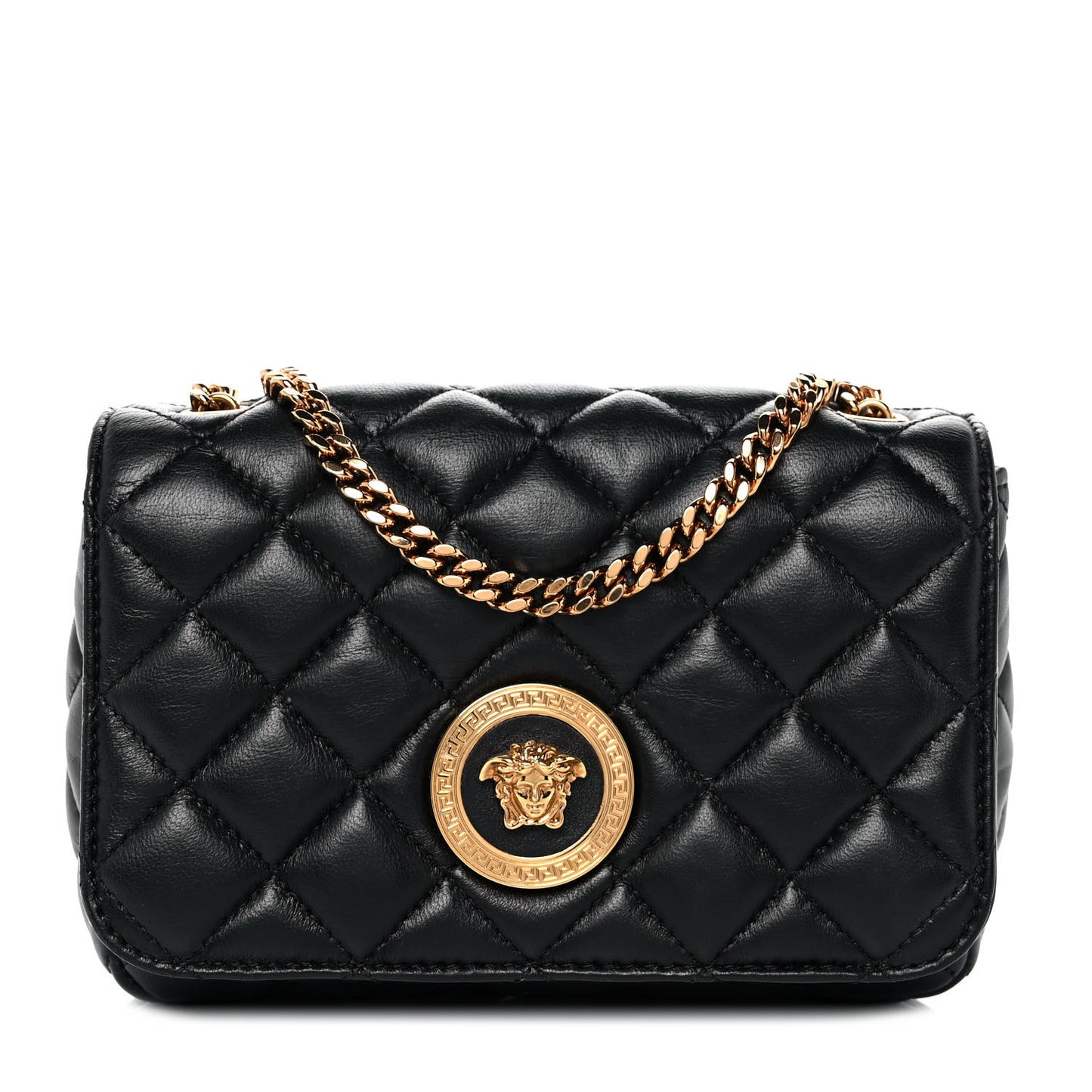 Nappa Quilted Small Medusa Chain Crossbody Black