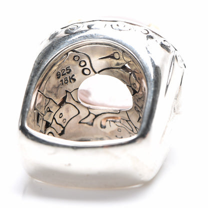 John Hardy Sterling Silver 18K Yellow Gold Moon Quartz 20mm Bamboo Dome Ring 52 6.25 5 of 6