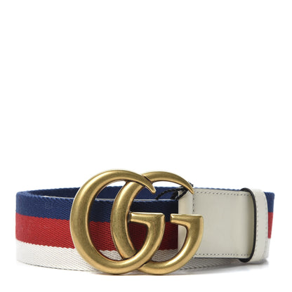 Gucci Nylon Calfskin Sylvie Web Double G 40mm Belt 90 36 Mystic White Hibiscus Red Maritime 1 of 3