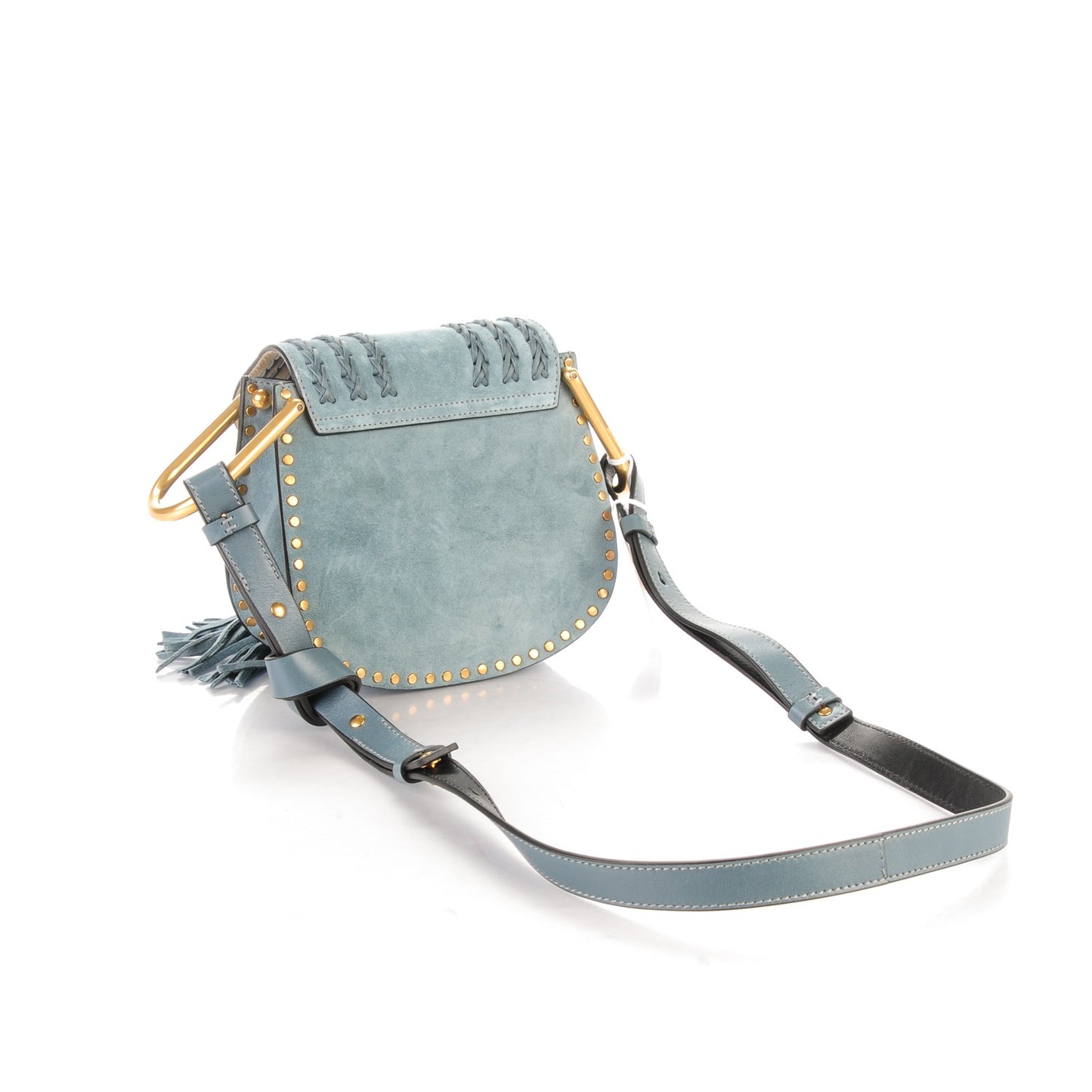 Suede Calfskin Braided Mini Hudson Shoulder Bag Cloudy Blue