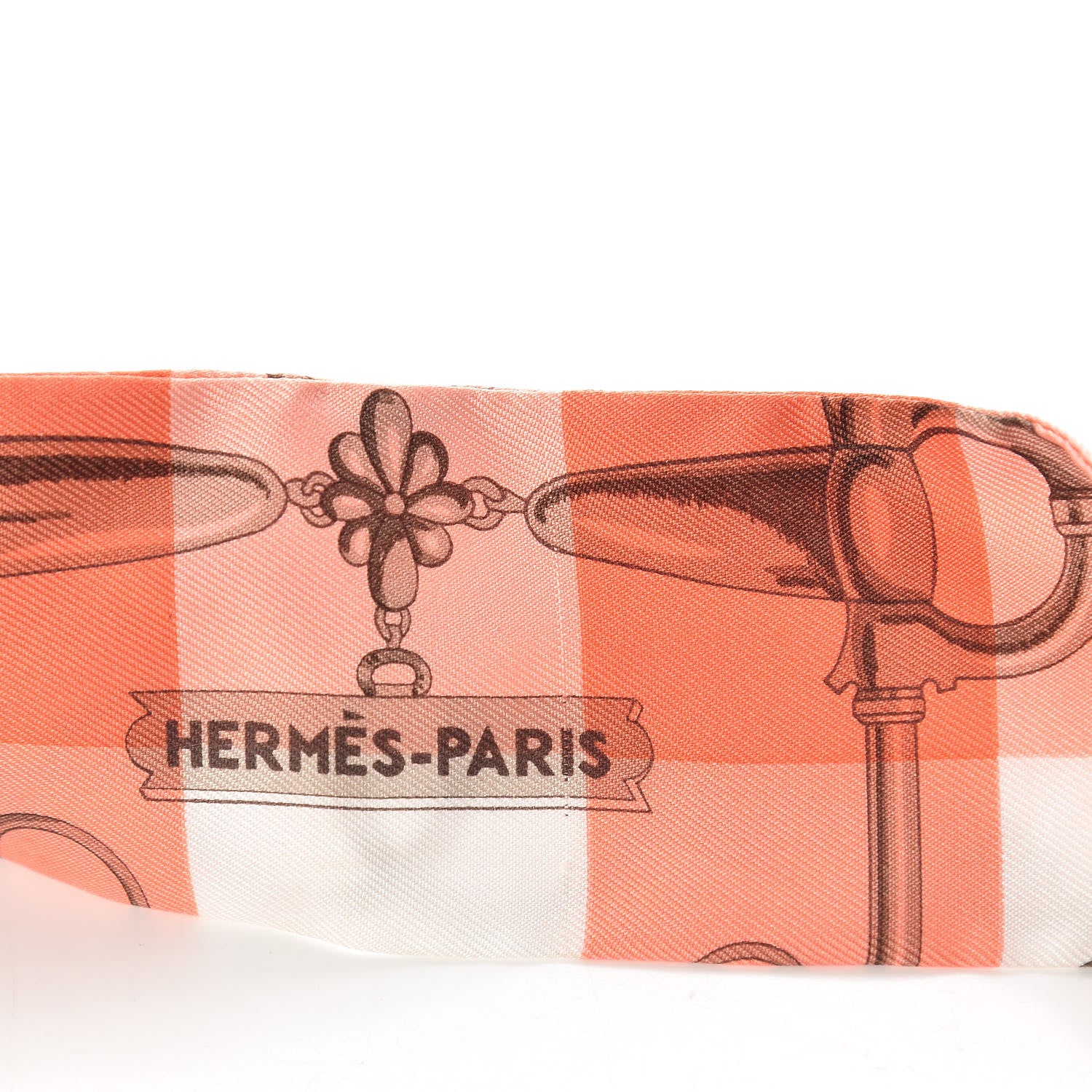 Hermes Silk Mors Et Gourmettes Vichy Twilly Saumon Citron Blanc 6 of 8