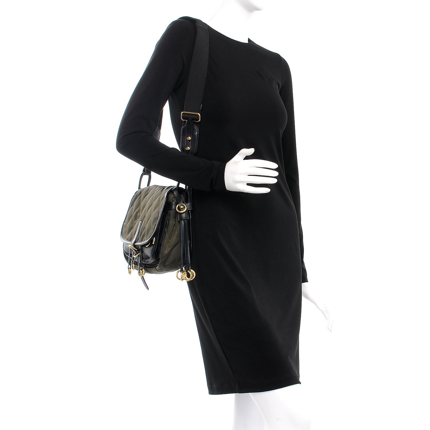 Nylon Calf Quilted Corsaire Bag Militare Black