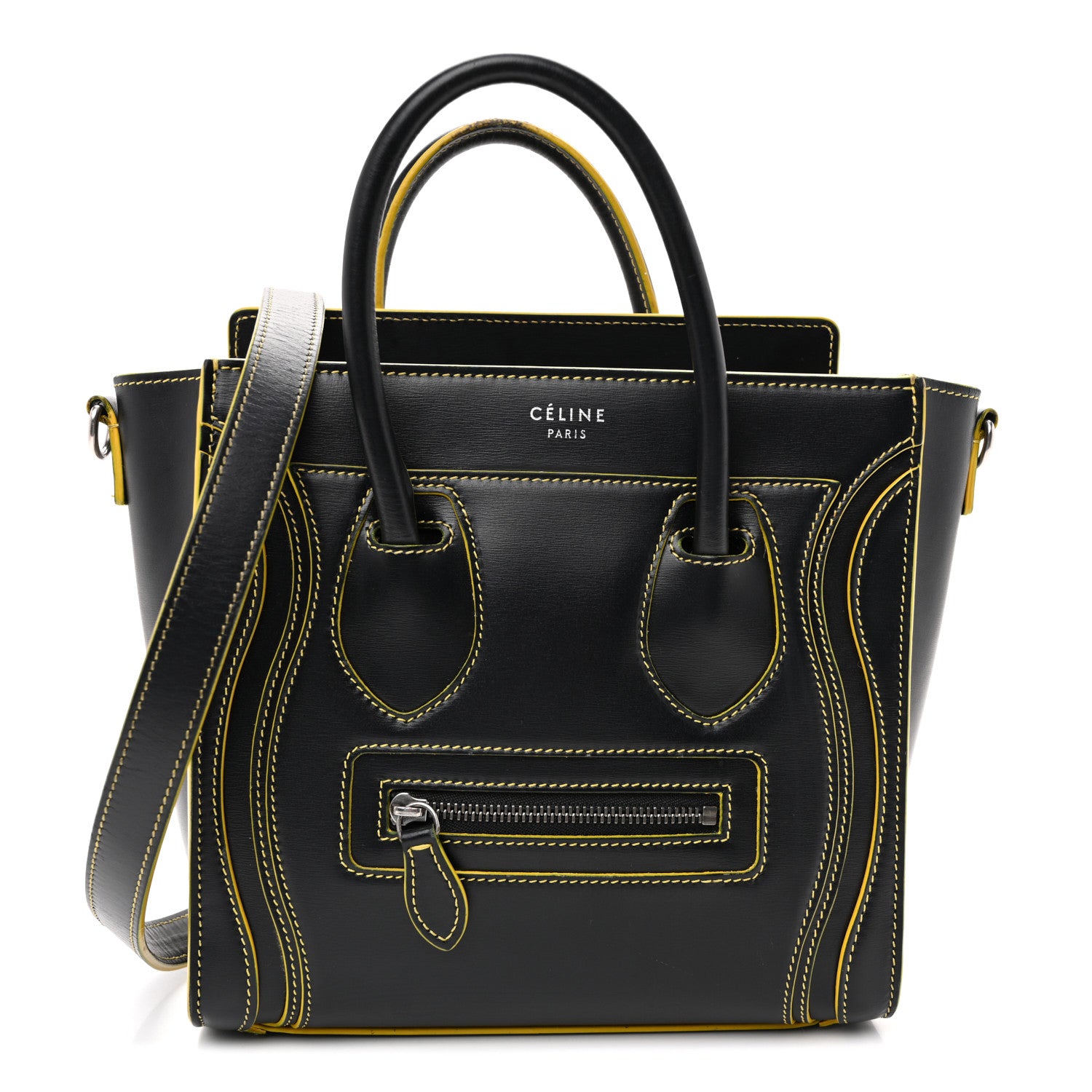 Celine Satin Calfskin Nano Debossed Luggage Black Yellow 1 of 13