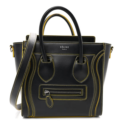 Celine Satin Calfskin Nano Debossed Luggage Black Yellow 1 of 13