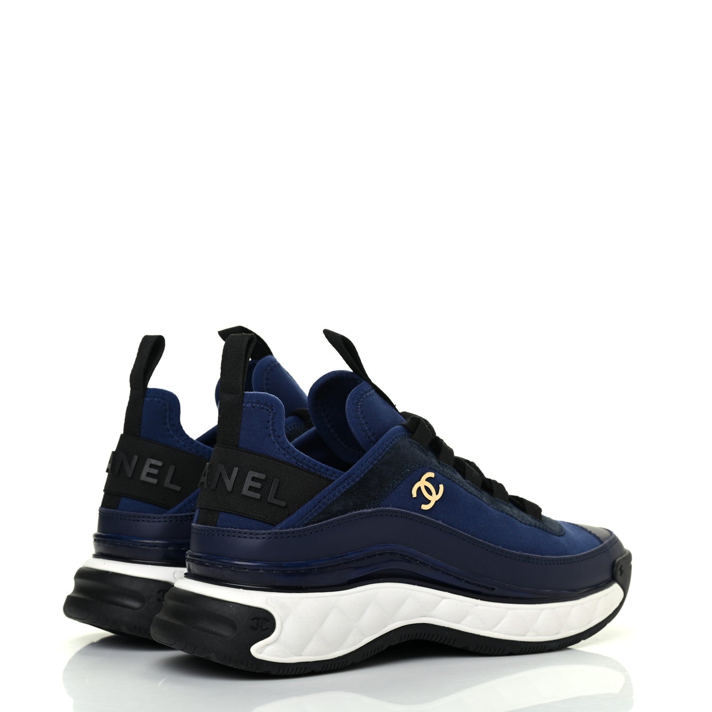 Fabric Calfskin Suede CC Sneakers 36 Navy Black