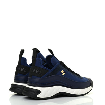 Chanel Fabric Calfskin Suede CC Sneakers 36 Navy Black 4 of 8