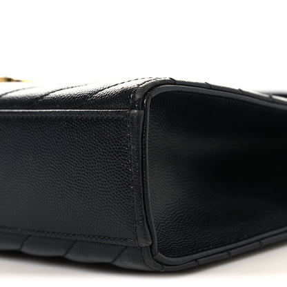 Saint Laurent Grain De Poudre Matelasse Chevron Large Monogram Satchel Black 9 of 10
