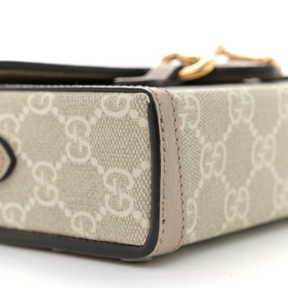 Gucci GG Supreme Monogram Textured Dollar Calfskin Mini Horsebit 1955 Shoulder Bag Beige Mystic White Oatmeal 9 of 12