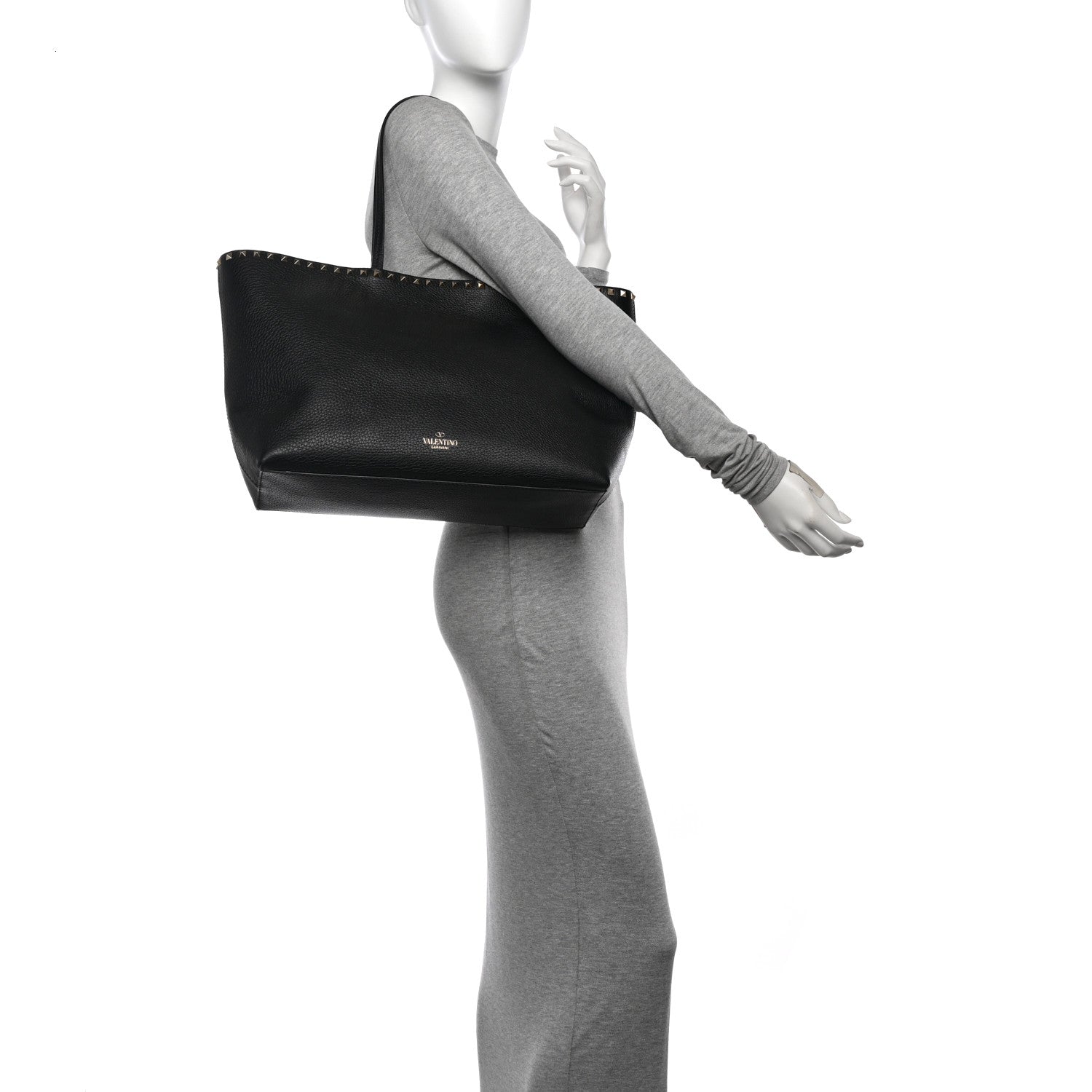 Valentino Garavani Grained Calfskin Rockstud Shoulder Tote Black 2 of 10
