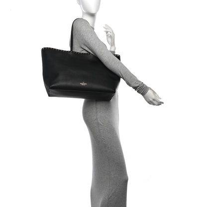 Valentino Garavani Grained Calfskin Rockstud Shoulder Tote Black 2 of 10