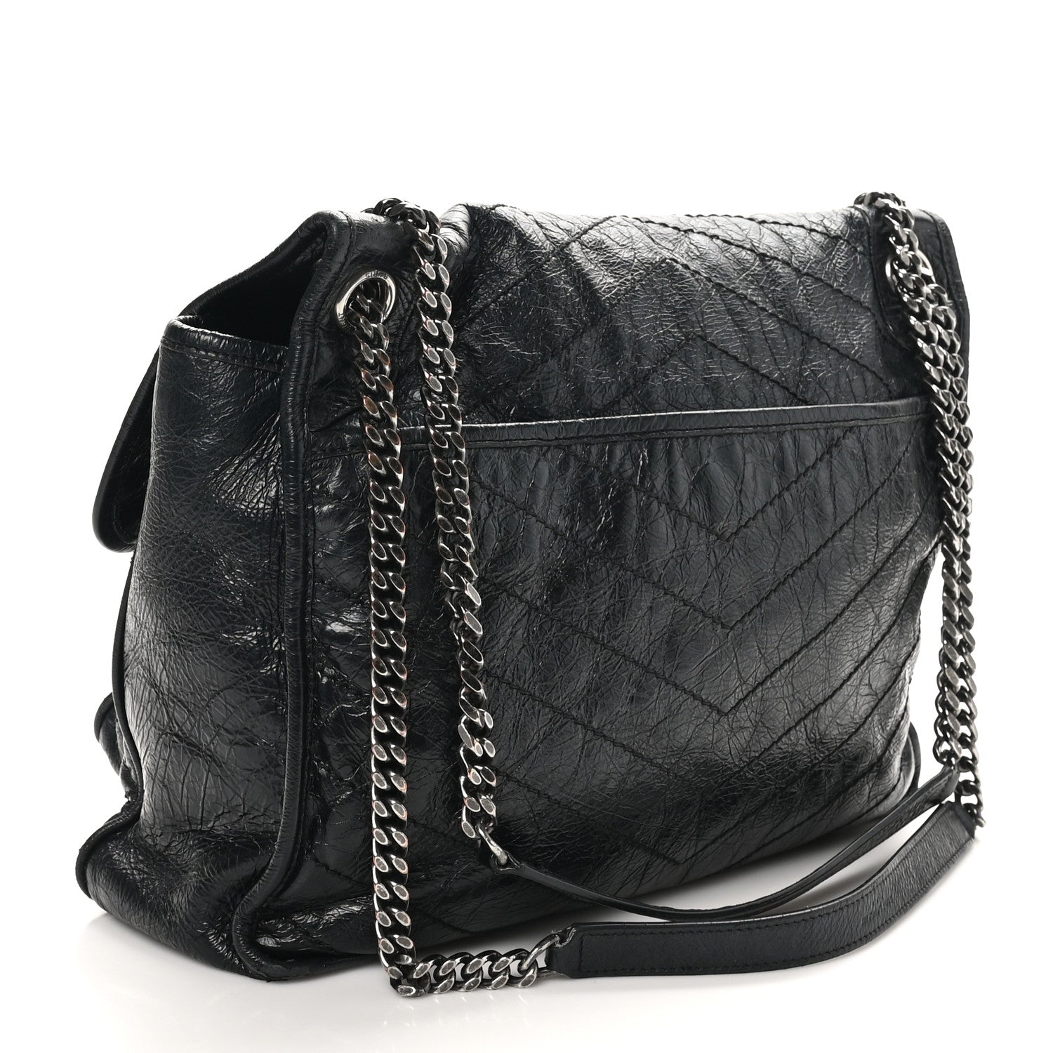 Saint Laurent Crinkled Calfskin Matelasse Monogram Large Niki Chain Satchel Black 3 of 10
