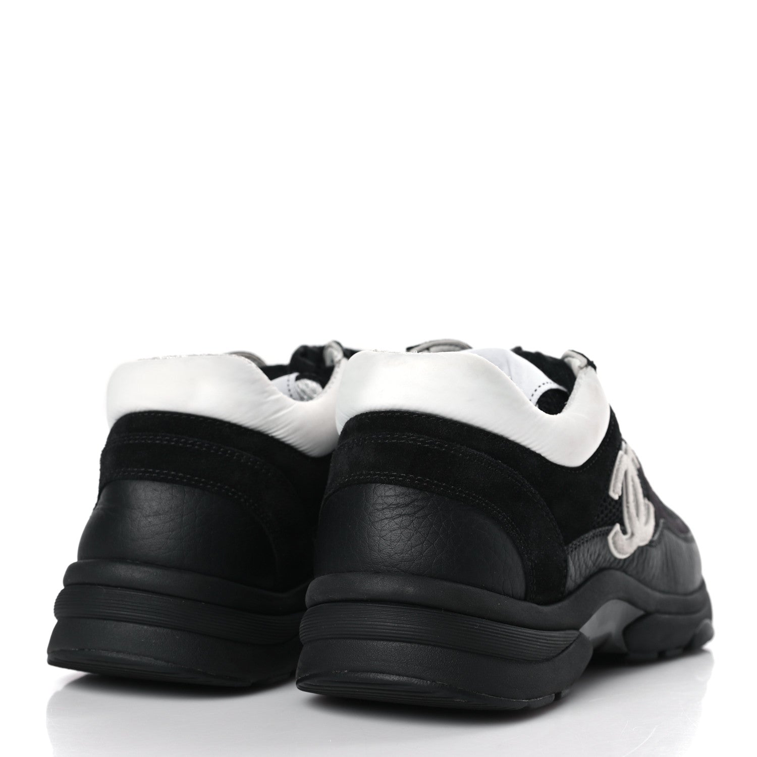 Chanel Mesh Suede Grained Calfskin Womens CC Sneakers 37.5 Black White 4 of 7