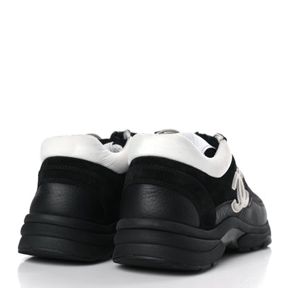 Chanel Mesh Suede Grained Calfskin Womens CC Sneakers 37.5 Black White 4 of 7