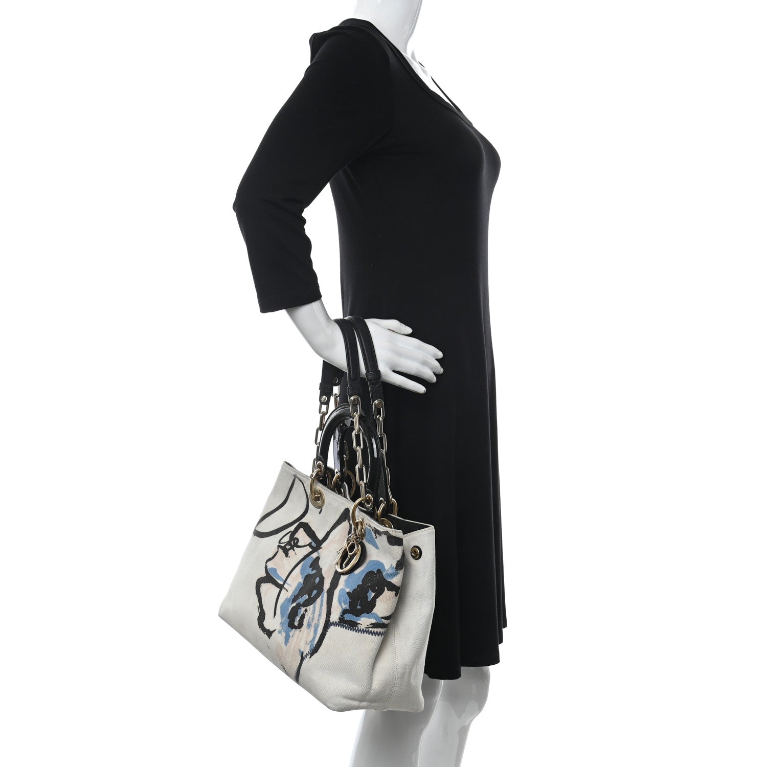 Christian Dior Canvas Printed Flower D-Light Tote White 2 of 11