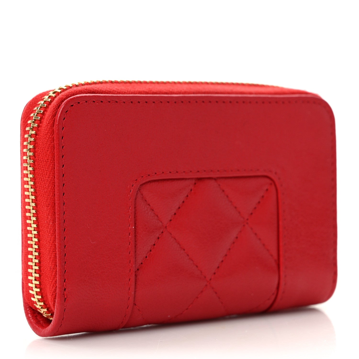 Chanel Sheepskin Quilted Mademoiselle Vintage Zip Coin Purse Red 3 of 8