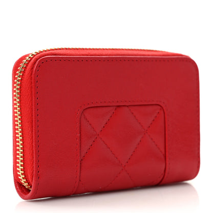 Chanel Sheepskin Quilted Mademoiselle Vintage Zip Coin Purse Red 3 of 8