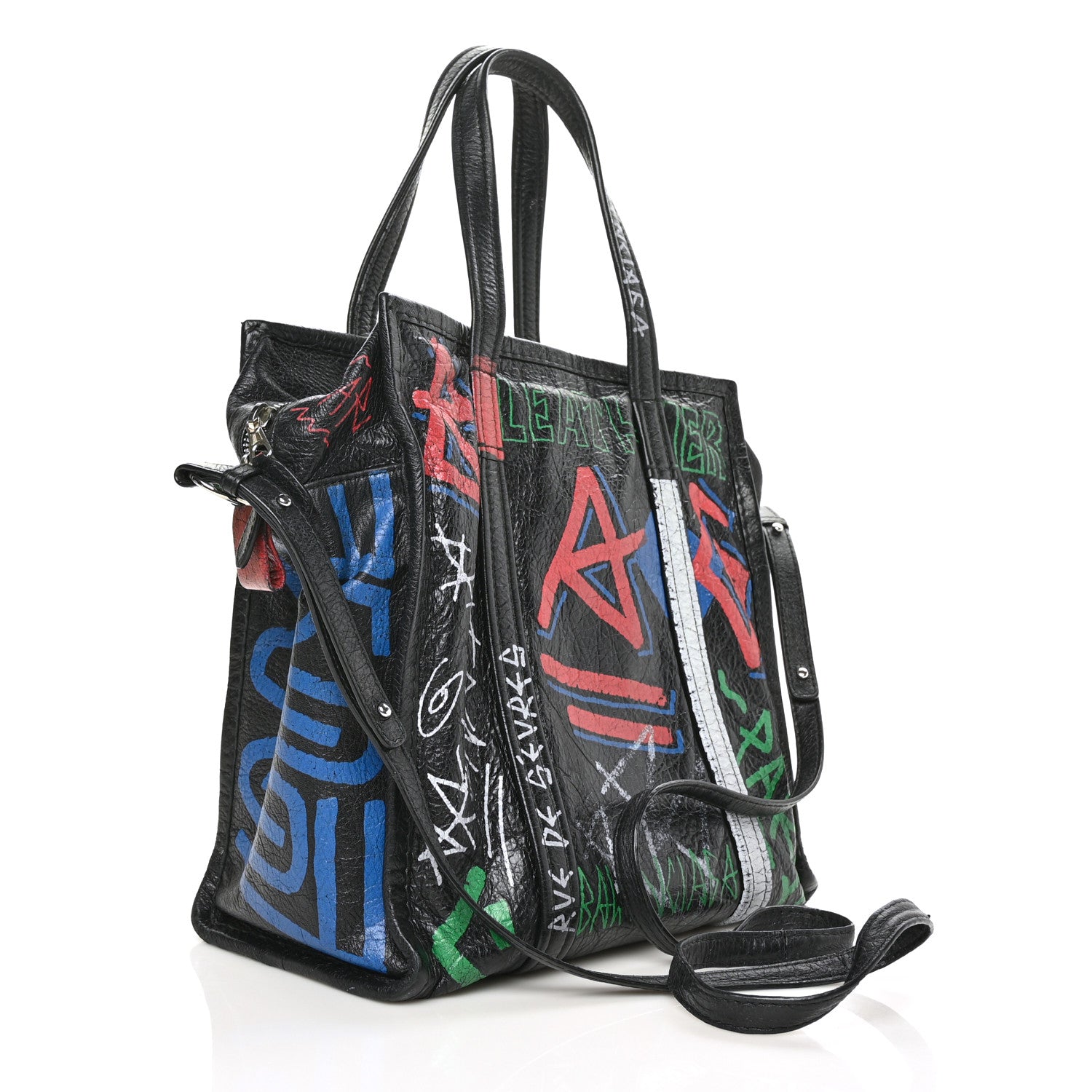 Balenciaga Agneau Arena Graffiti All Over S Bazar Shopper Tote Black Vert Rouge 3 of 7