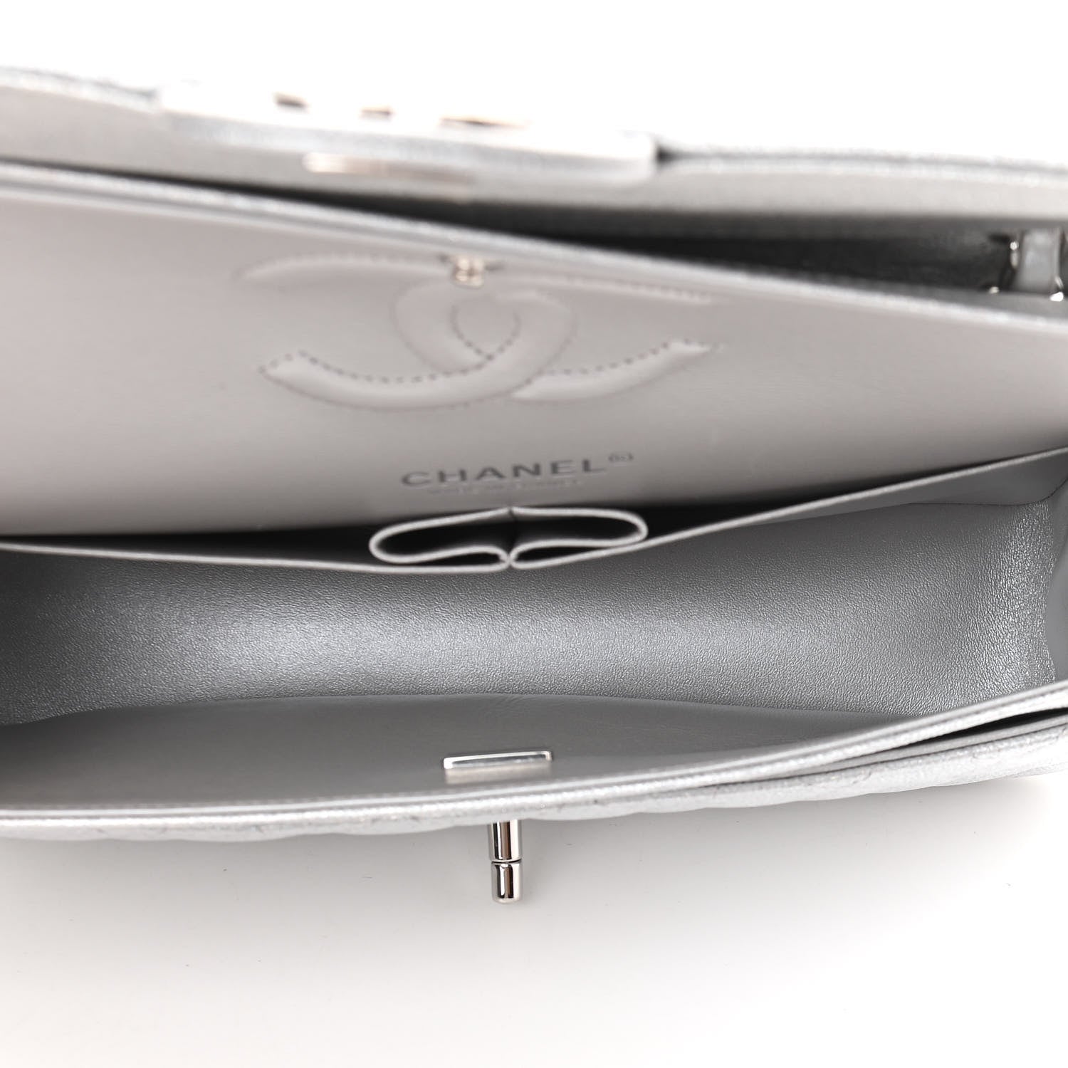 Chanel Glittered Metallic Caviar Quilted Medium Double Flap Silver 5 of 9