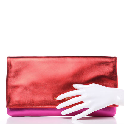 Saint Laurent Metallic Smooth Calfskin Letters Fold-Over Clutch Red Fuchsia 2 of 10