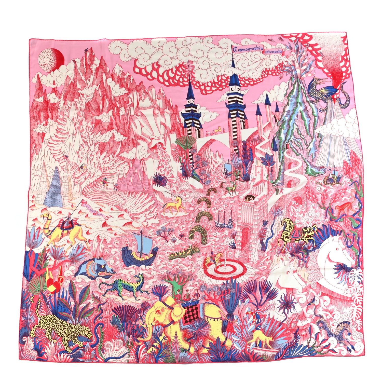 Hermes Cashmere Silk Cosmographia Universalis Shawl 140 Rose White Bleu 1 of 6