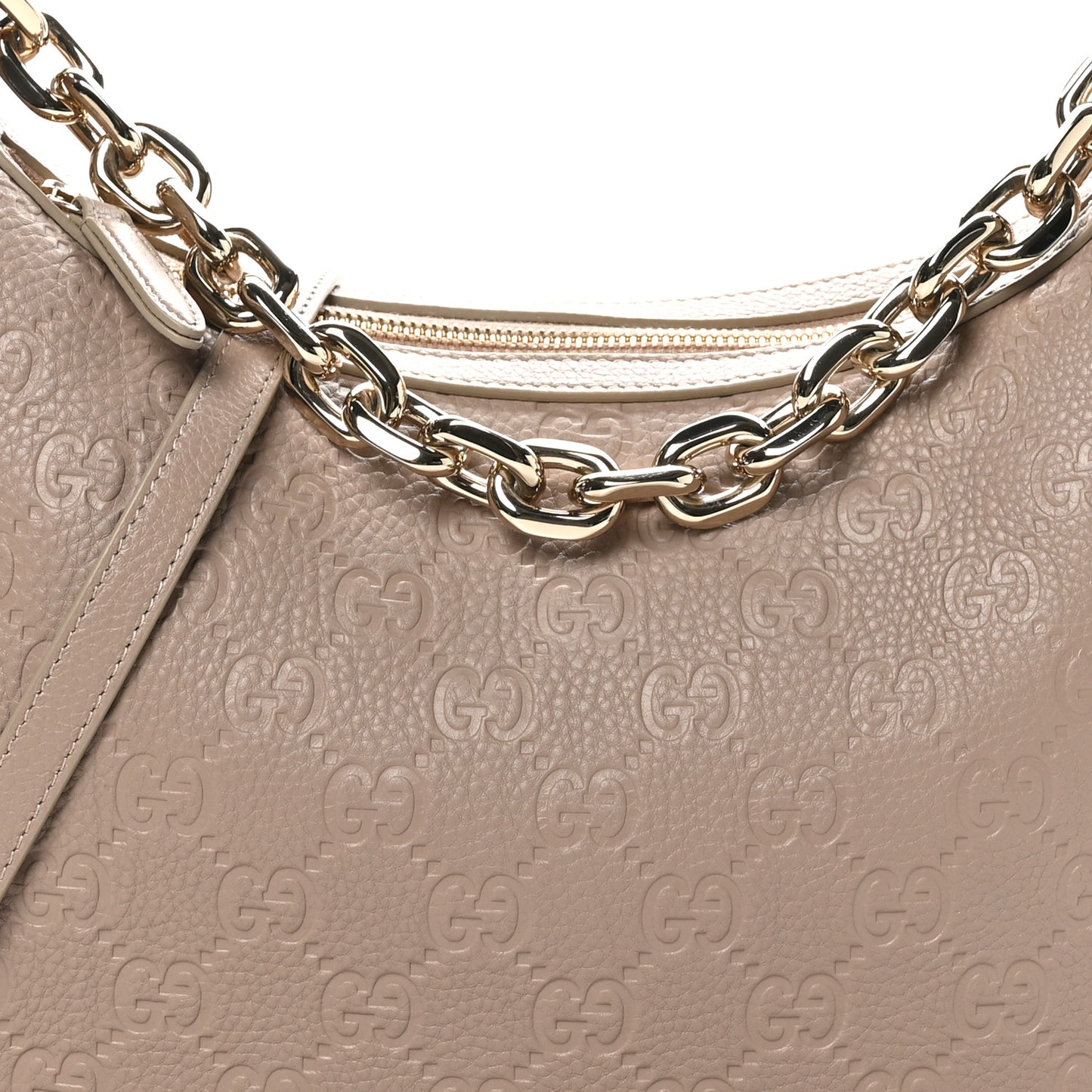 GG Grainy Calfskin Emblem Large Half Moon Shoulder Bag Taupe