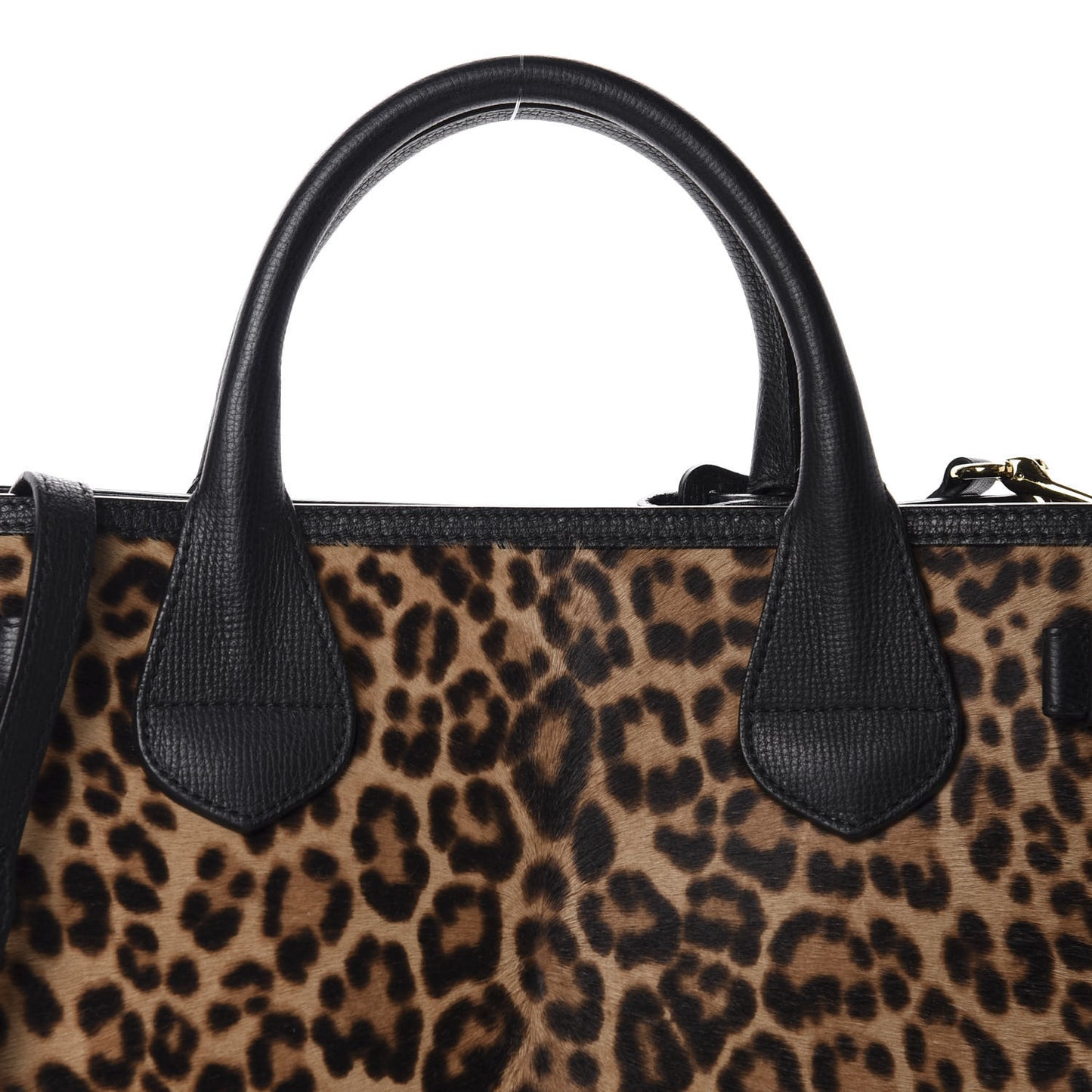 Calf Hair Leopard Print House Check Medium Banner Tote Black