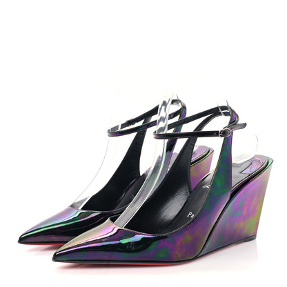 Christian Louboutin Patent Iridescent Sling Condorage 85 Wedge Pumps 39.5 Black 3 of 7
