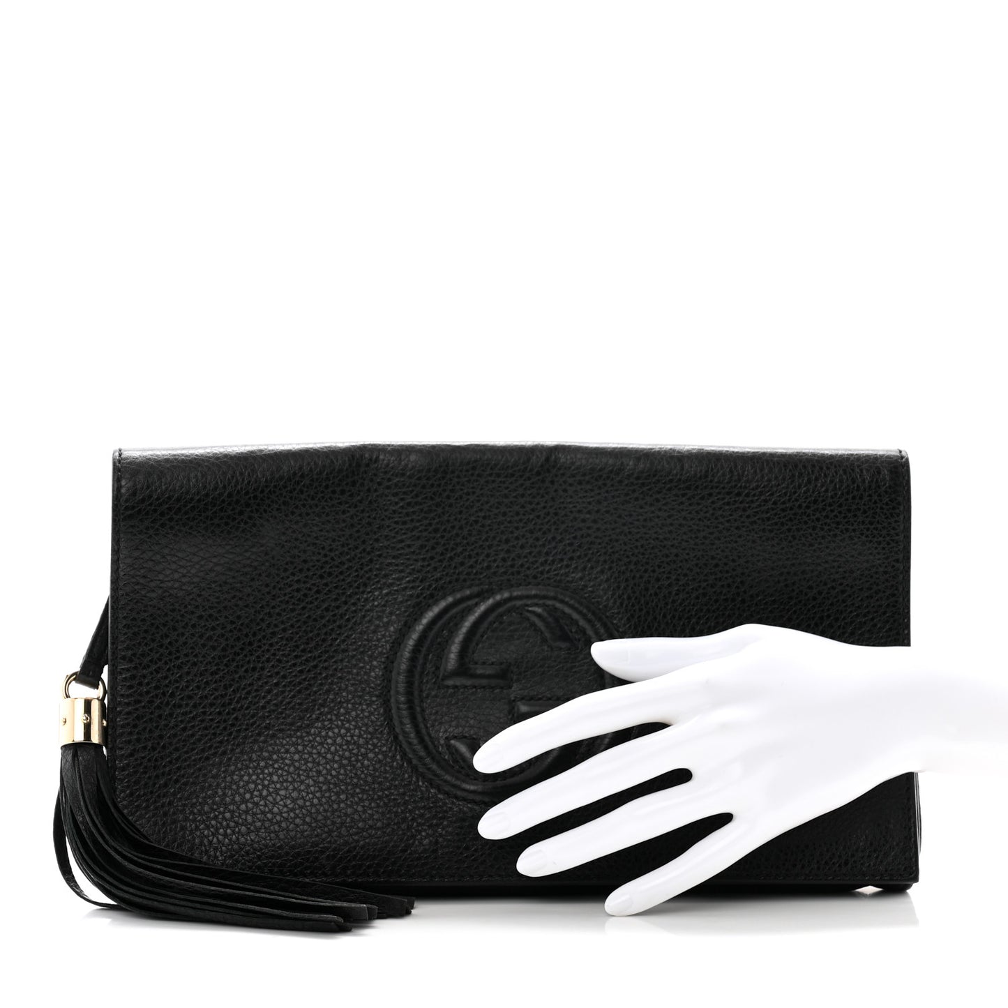 Pebbled Calfskin Medium Soho Clutch Black