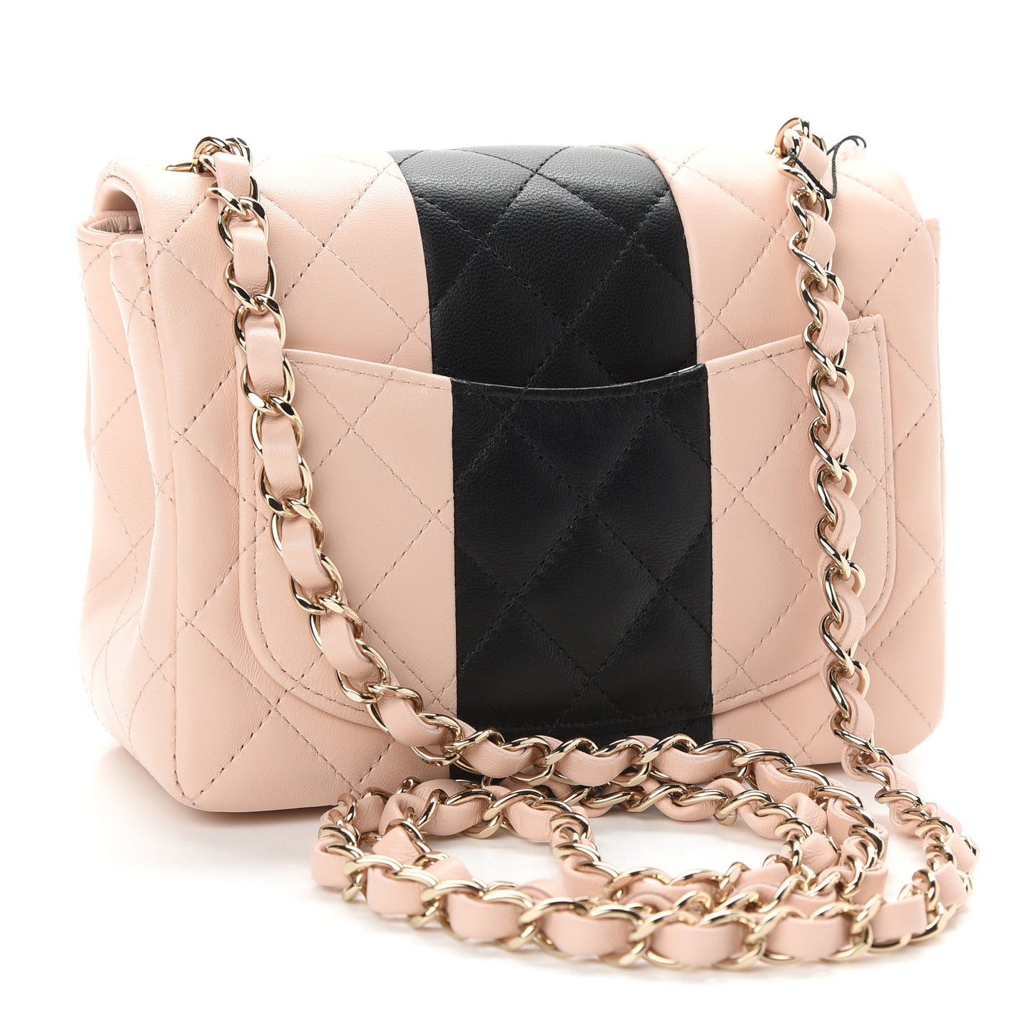 Lambskin Quilted Mini Square Flap Light Beige Black