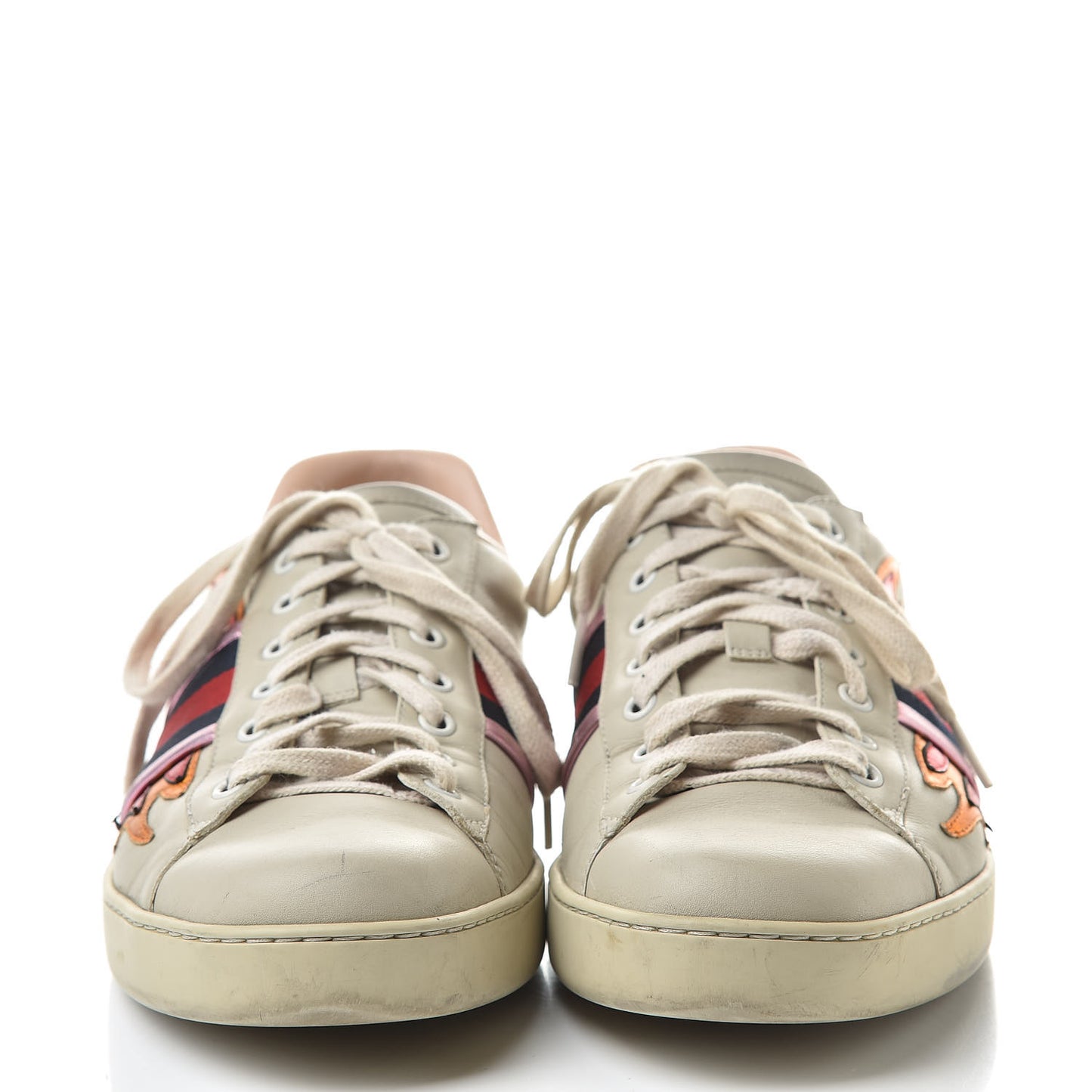 Calfskin Ayers Web Flames Embroidered Mens Ace Sneakers 10 Off White