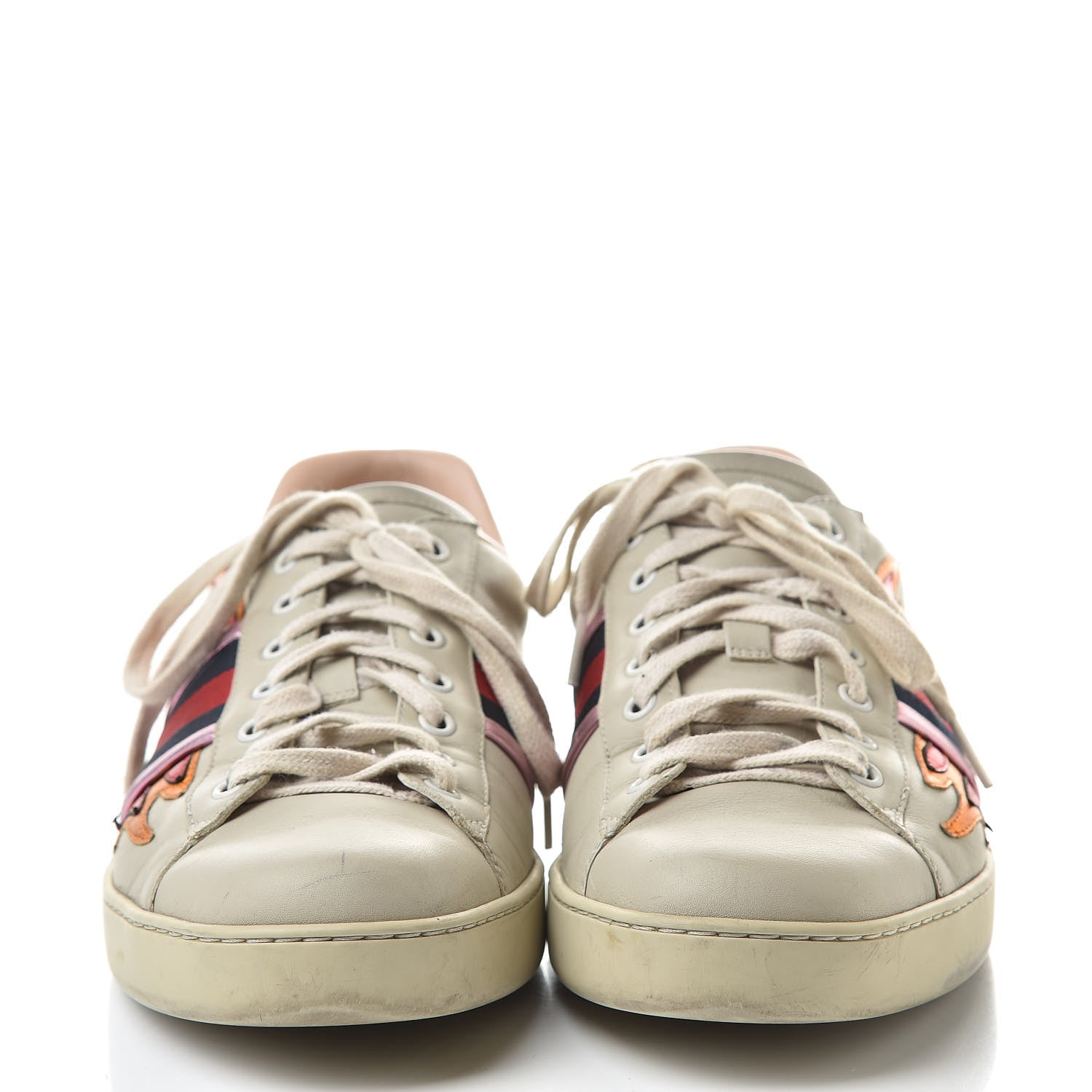 Gucci Calfskin Ayers Web Flames Embroidered Mens Ace Sneakers 10 Off White 2 of 23