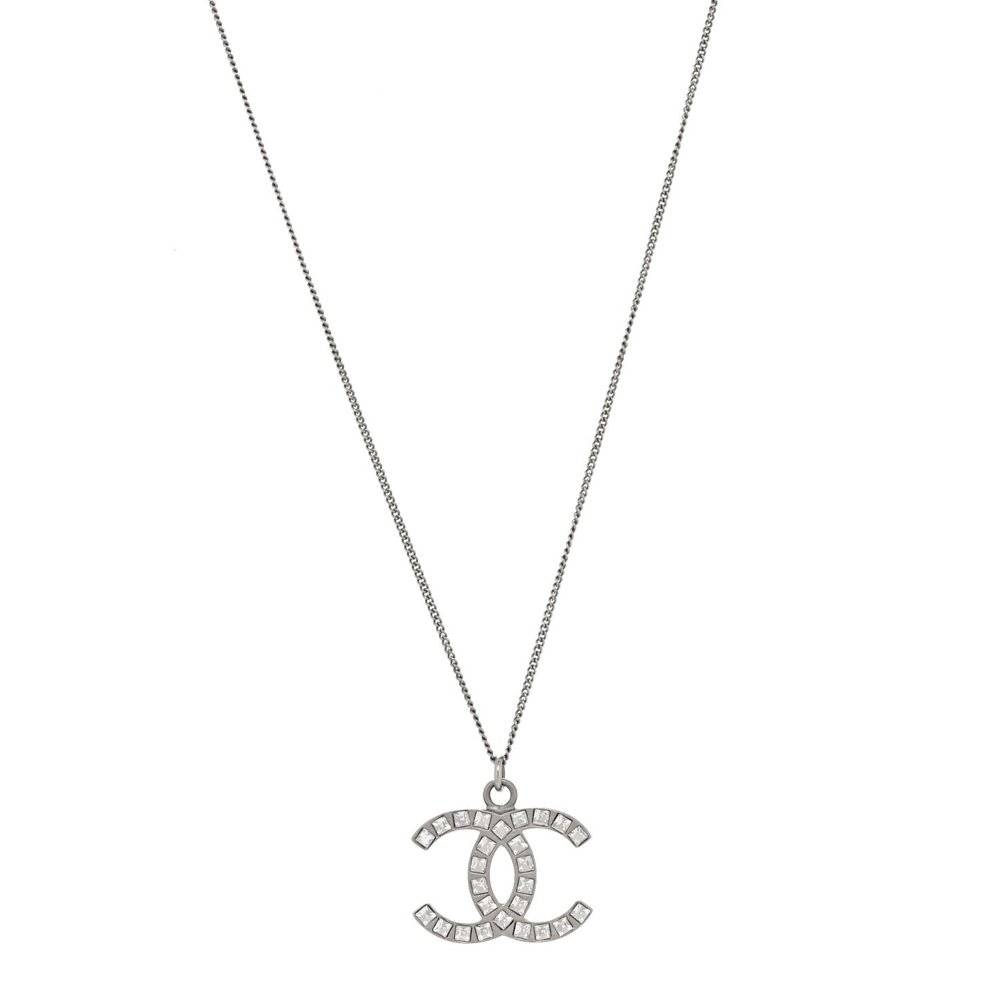 Baguette Crystal CC Necklace Silver