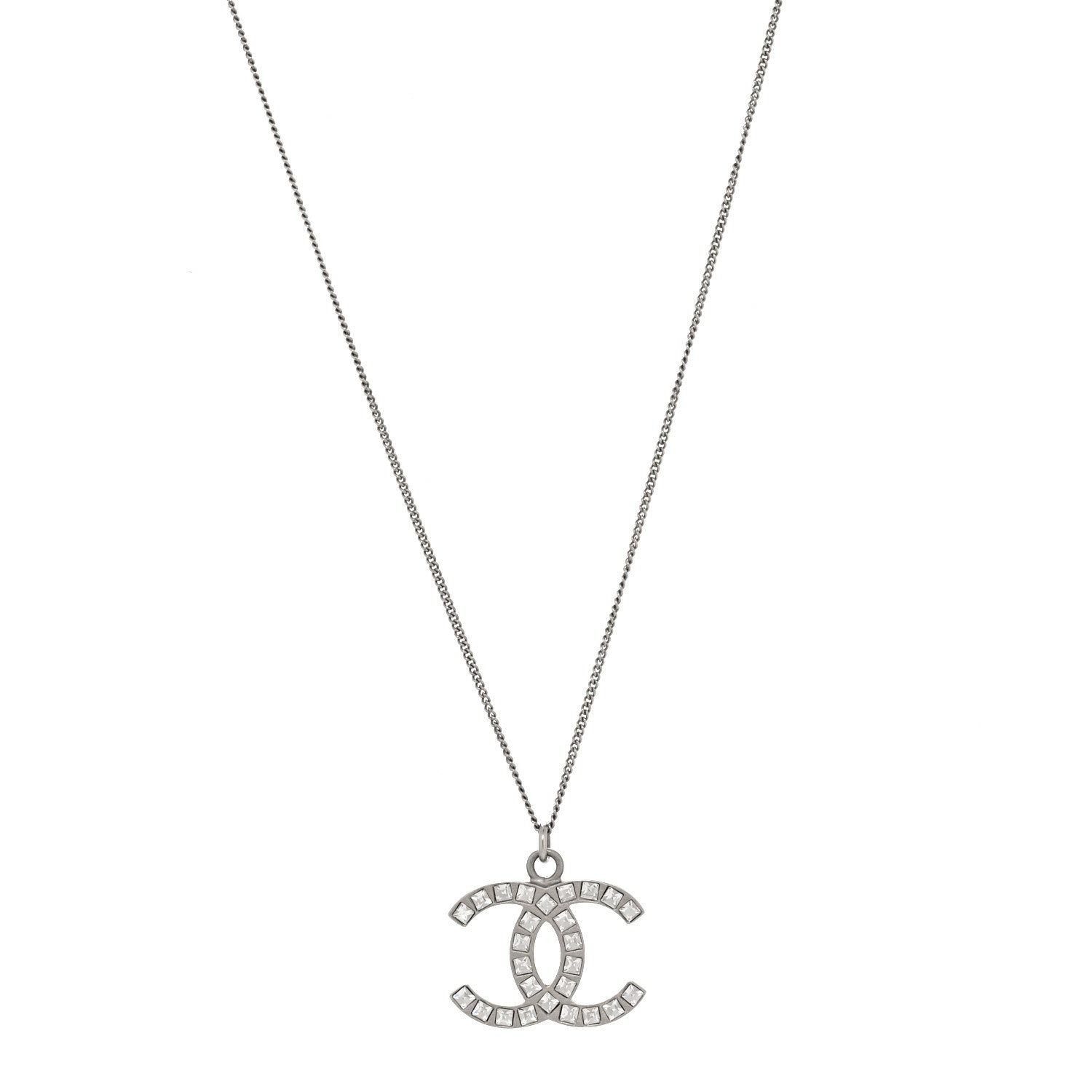Chanel Baguette Crystal CC Necklace Silver 1 of 5