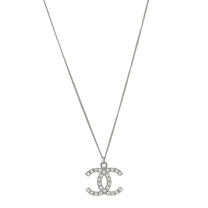 Chanel Baguette Crystal CC Necklace Silver 1 of 5