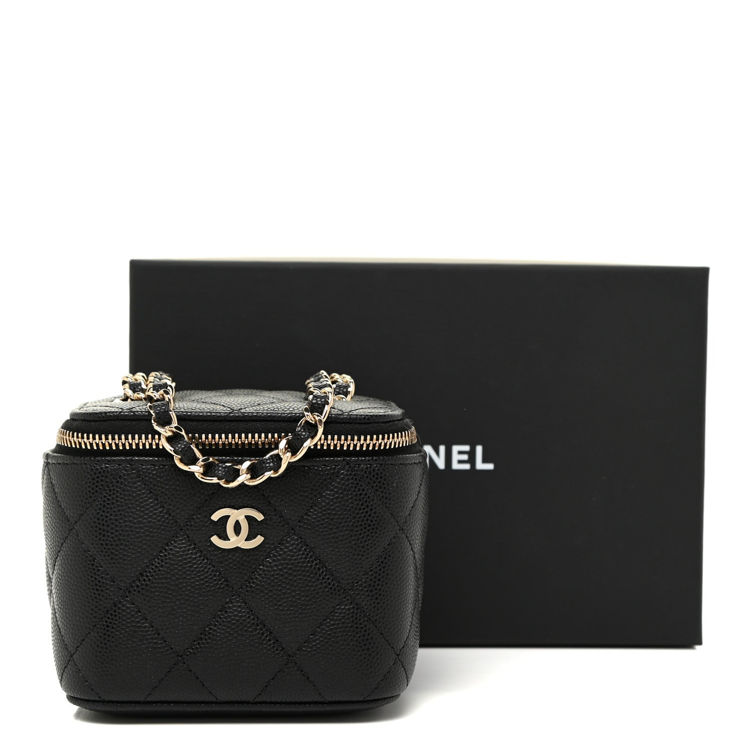Chanel Caviar Quilted Mini Vanity Case With Chain Black 10 of 10