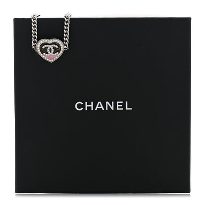 Chanel Resin Crystal Glitter CC Heart Necklace Silver 7 of 7