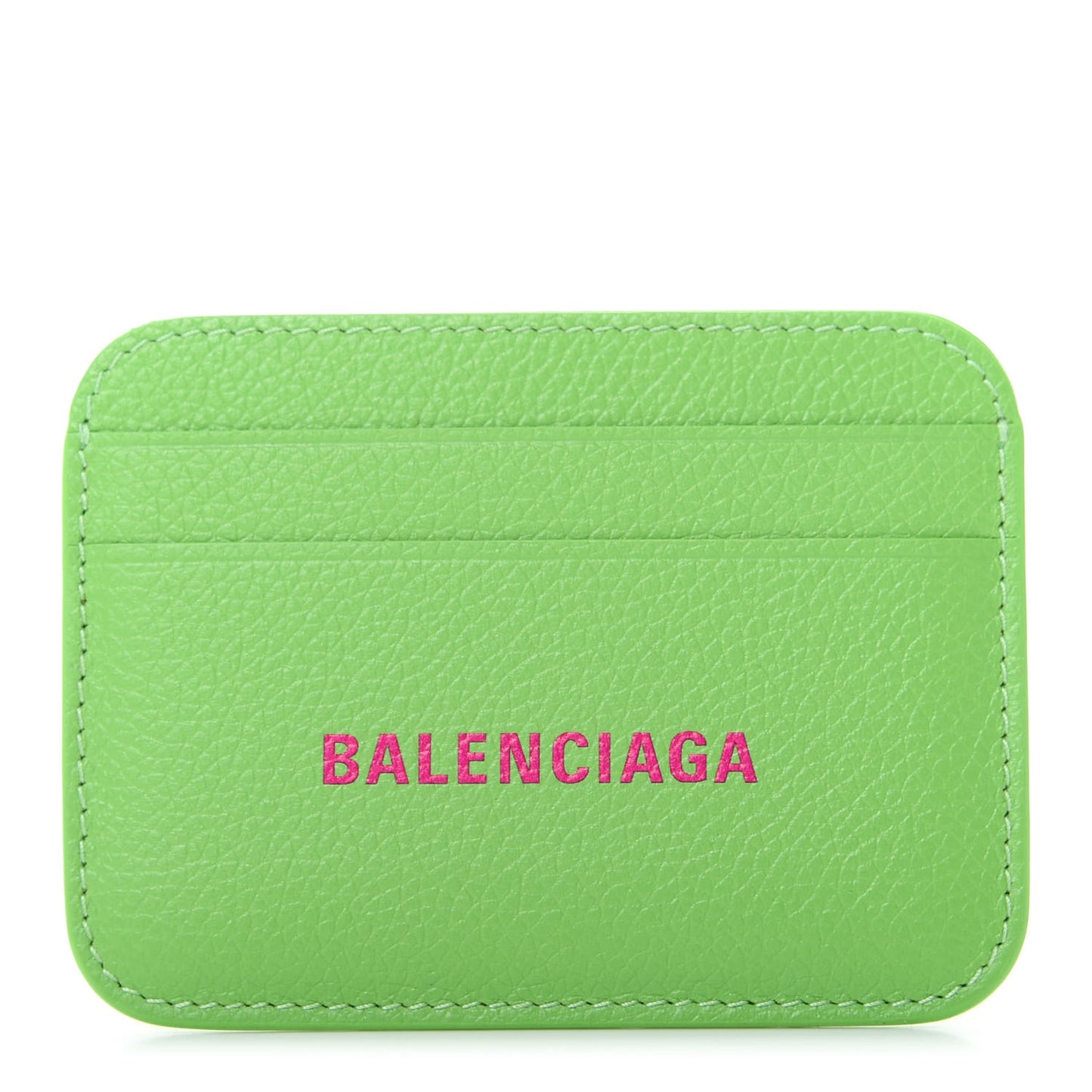 Grained Calfskin Logo Cash Rounded Card Holder Light Green Fuchsia