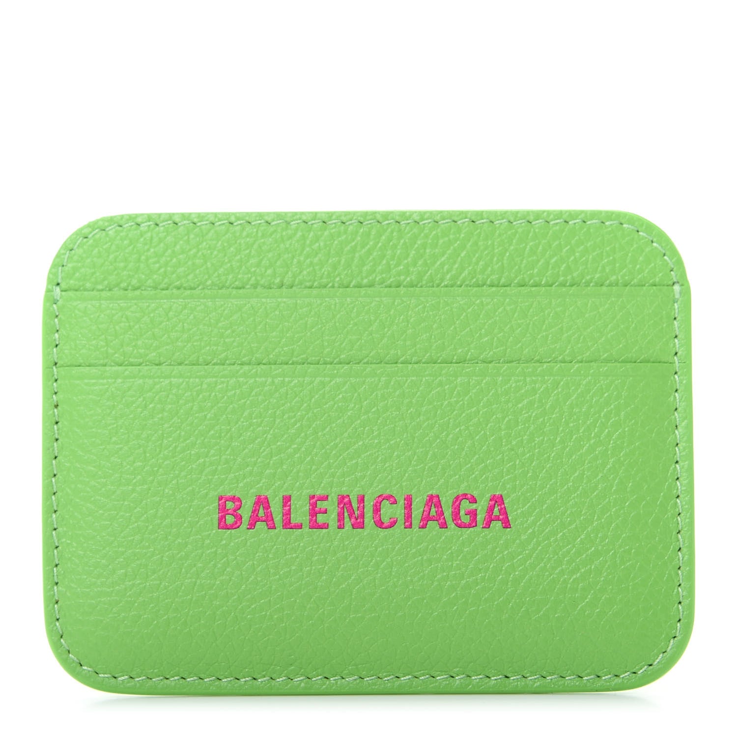 Balenciaga Grained Calfskin Logo Cash Rounded Card Holder Light Green Fuchsia 1 of 8