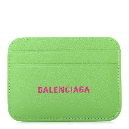 Balenciaga Grained Calfskin Logo Cash Rounded Card Holder Light Green Fuchsia 1 of 8