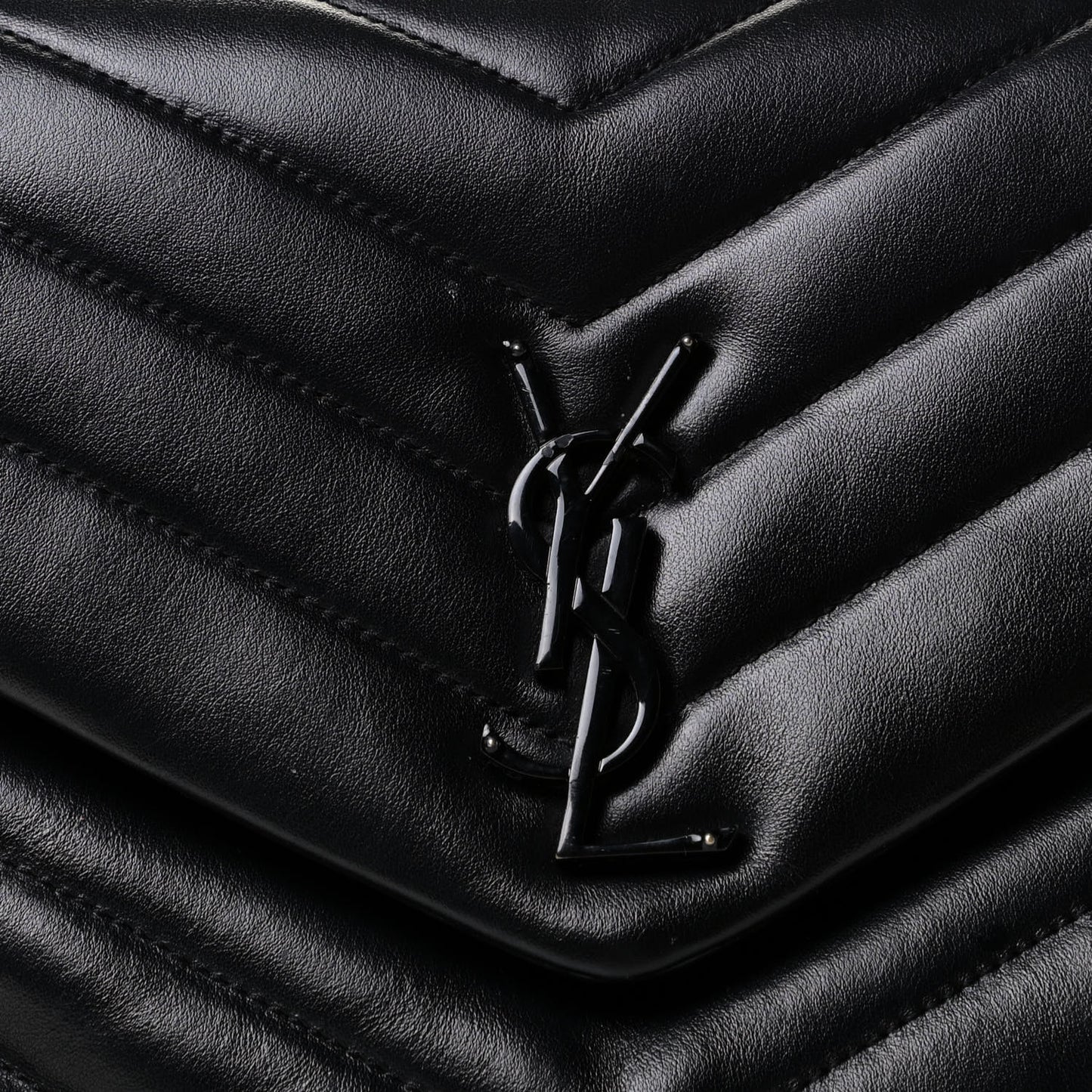 Calfskin Y Quilted Monogram Medium Loulou Chain Satchel Black