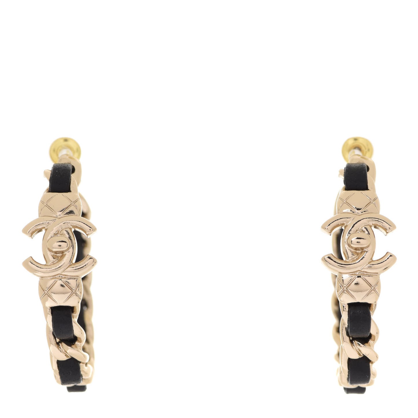 Lambskin CC Turnlock Chain Hoop Earrings Gold Black