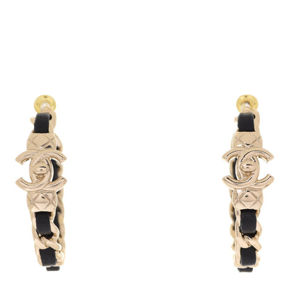 Chanel Lambskin CC Turnlock Chain Hoop Earrings Gold Black 1 of 5