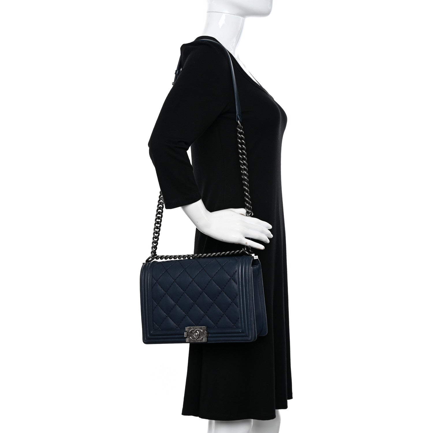 Chanel Calfskin Double Stitch New Medium Boy Flap Navy Blue 2 of 13
