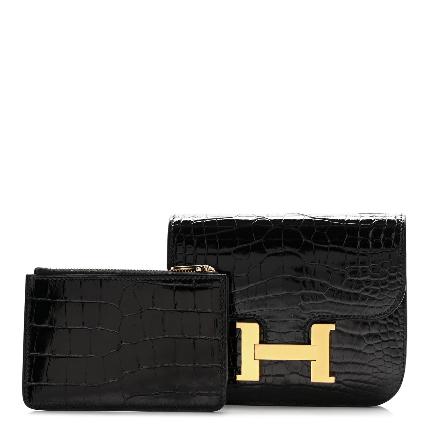 Shiny Alligator Constance Slim Wallet Black