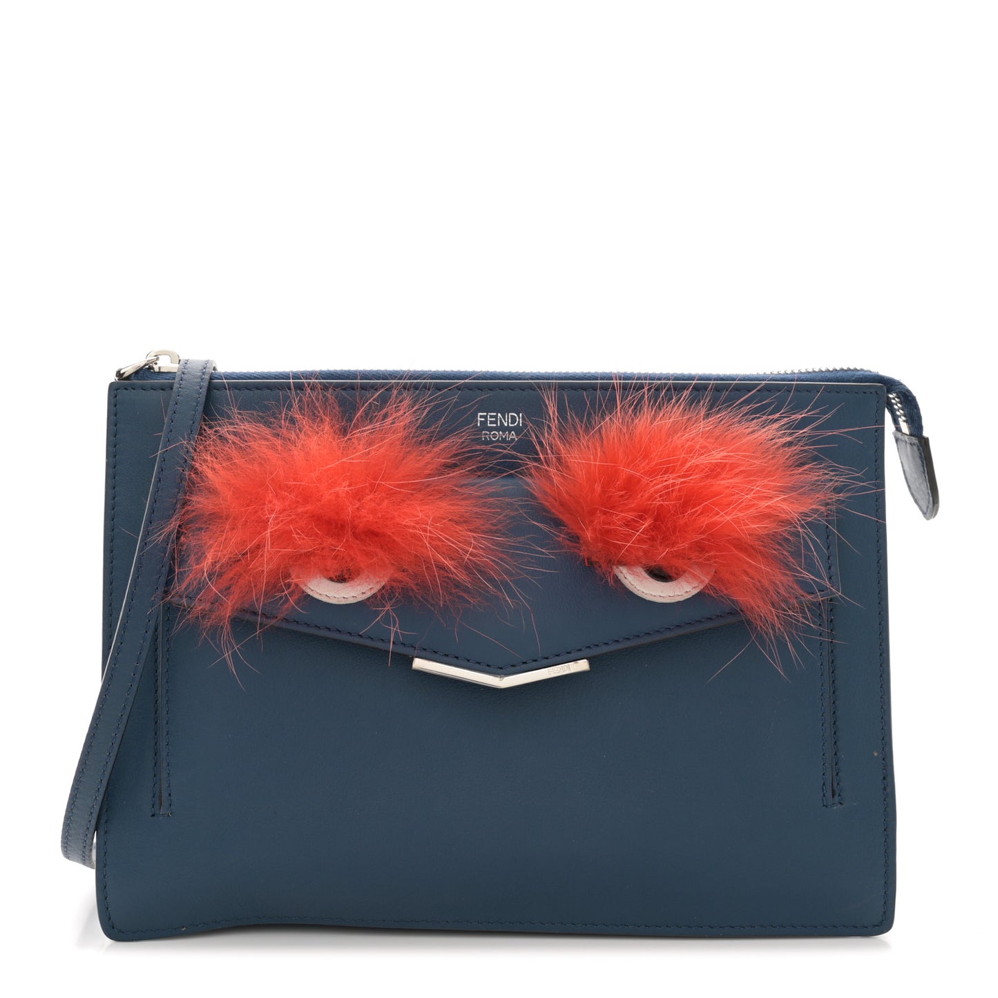 Vitello Dolce Fox Fur Monster Eyes Mini 2Jours Pouch Navy