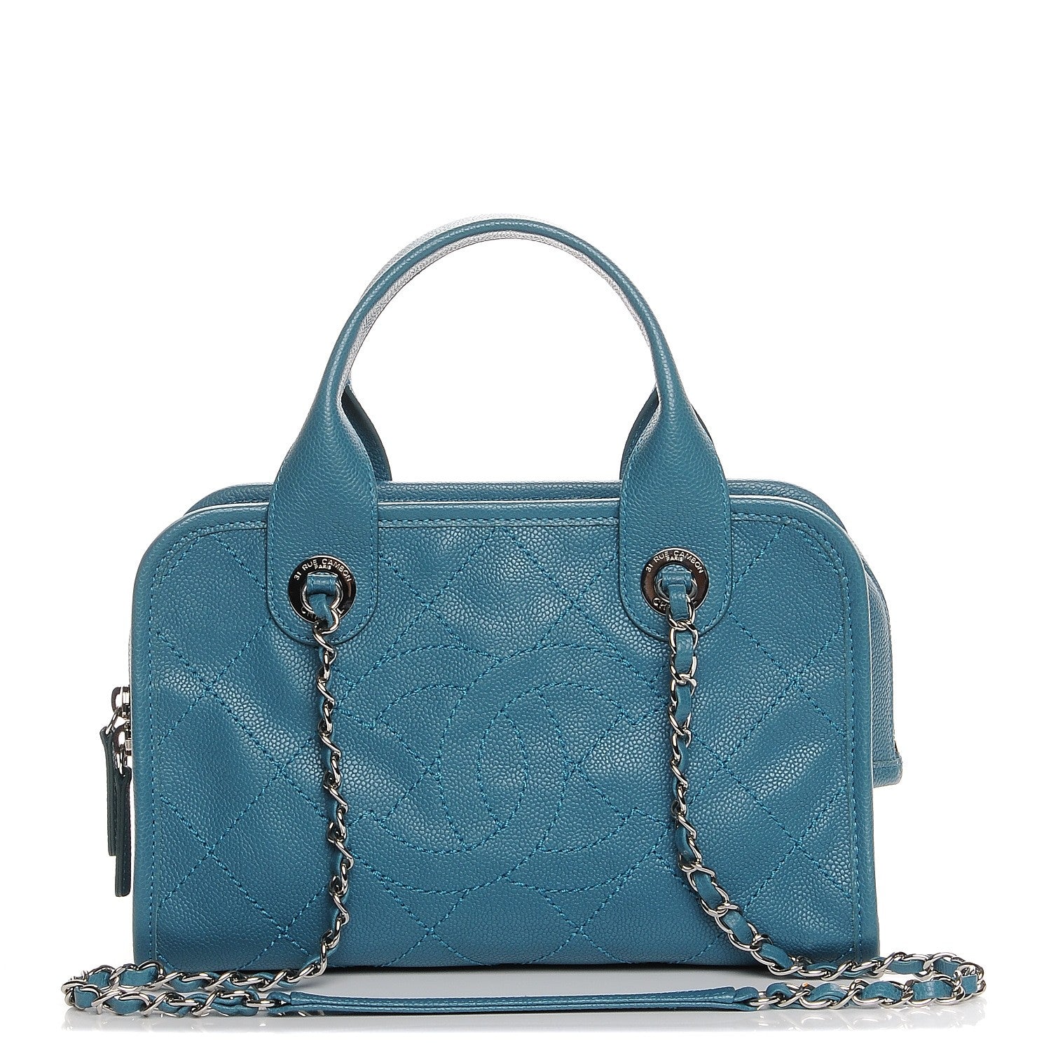 Chanel Caviar Quilted Deauville Bowling Bag Blue 1 of 11