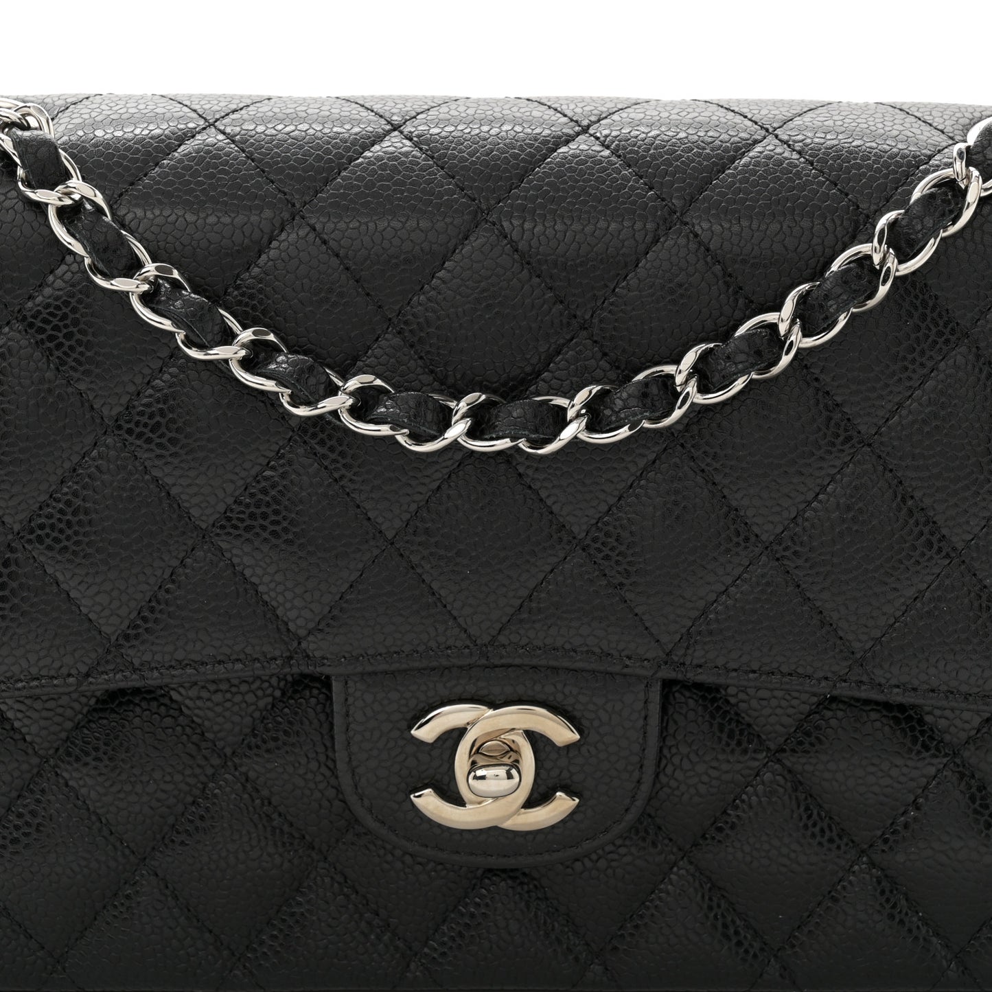 Caviar Quilted Medium Double Flap Black