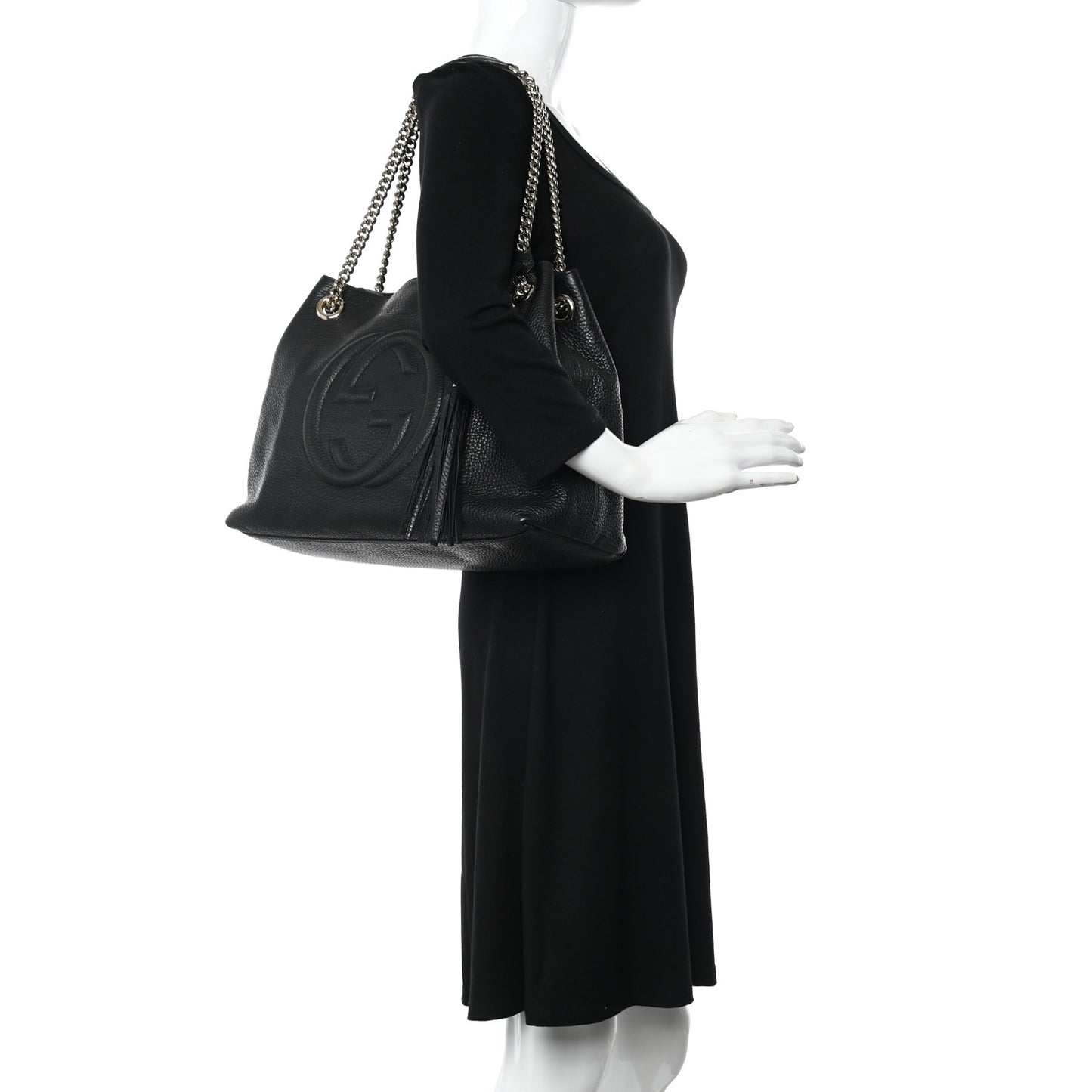 Pebbled Calfskin Medium Soho Chain Shoulder Bag Black
