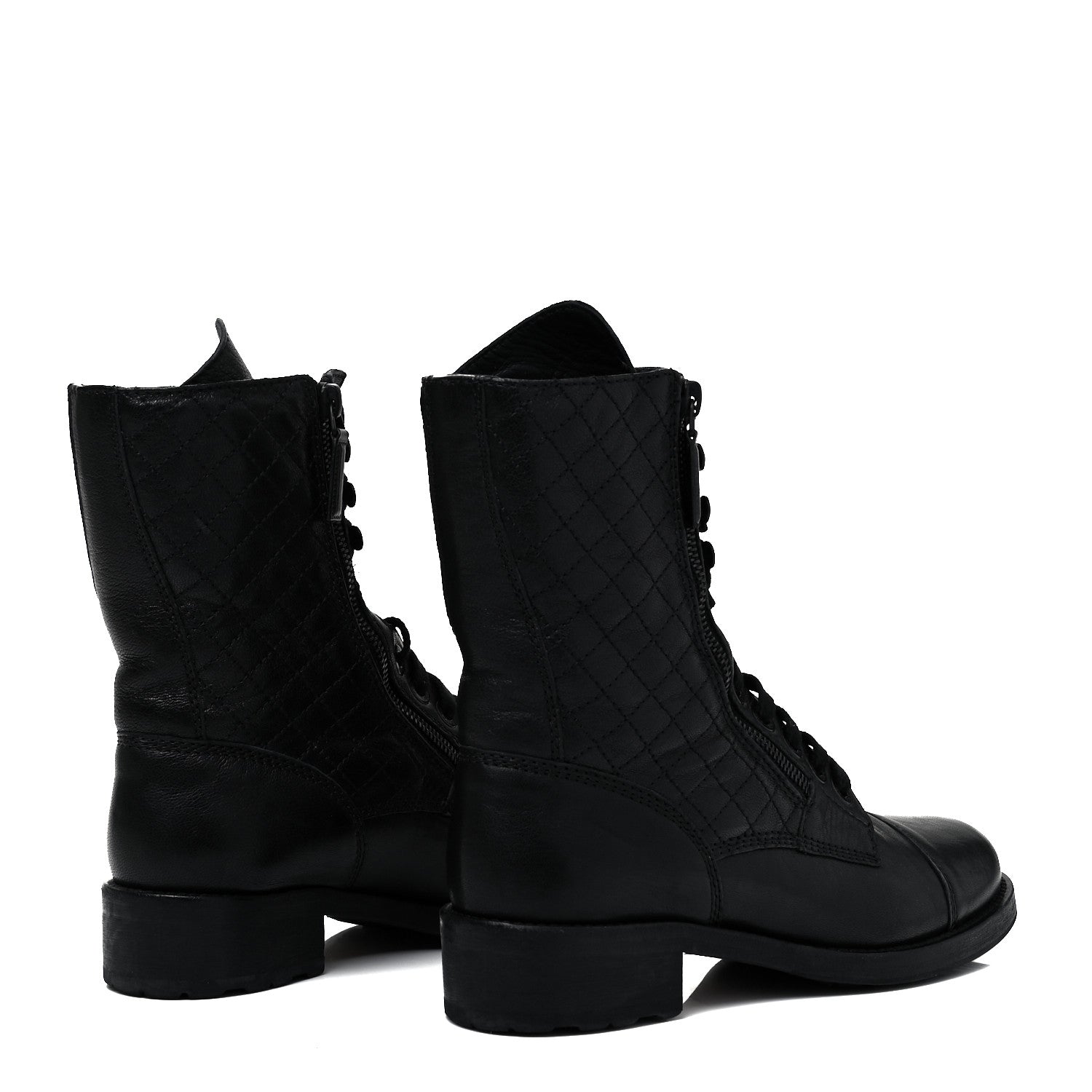 Chanel Calfskin Quilted Lace Up Combat Boots 39 Black 4 of 7